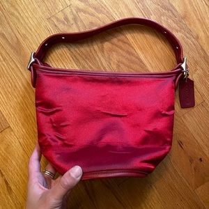 Small vintage coach red satin and leather bag